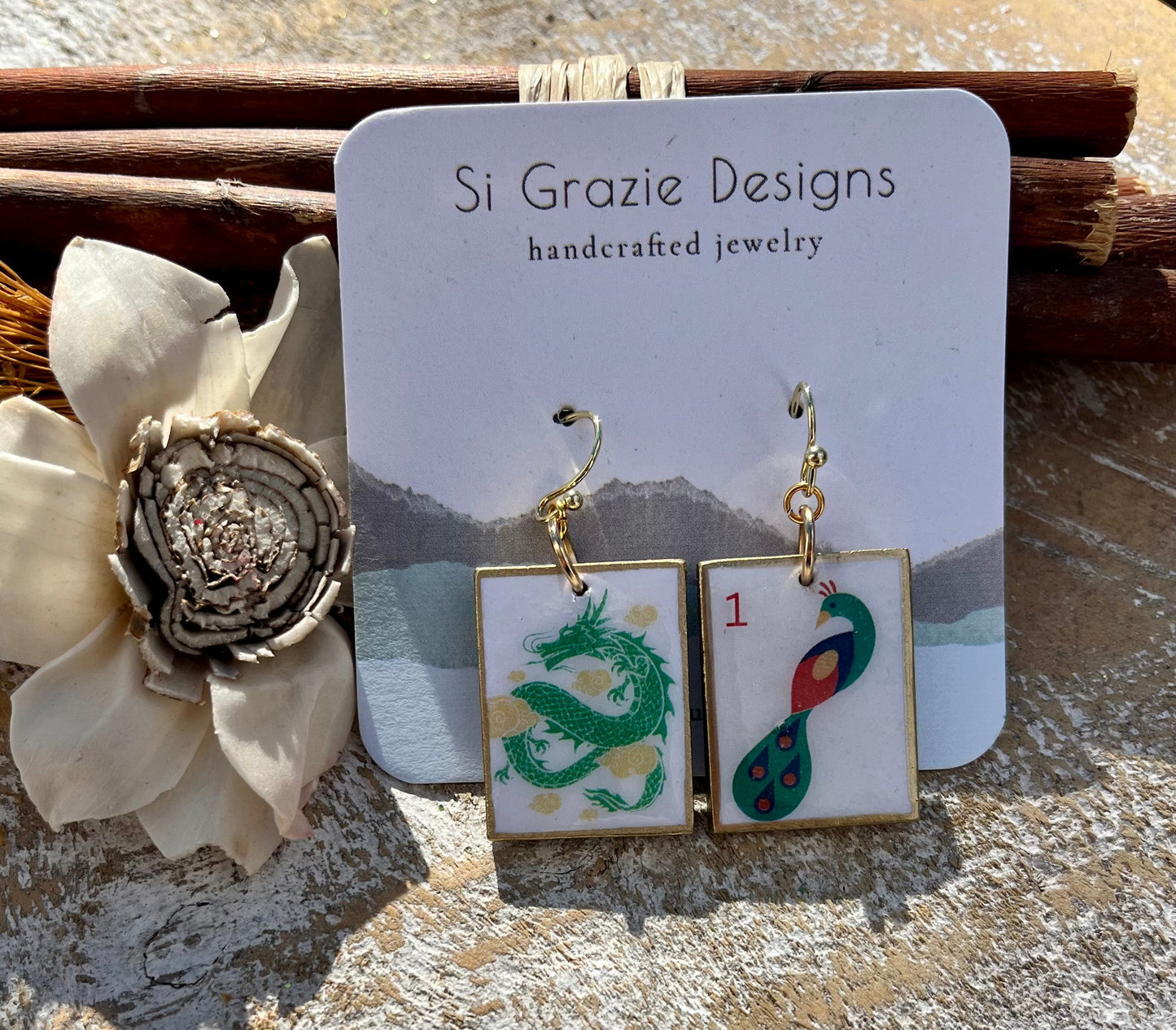 Reversible Peacock Drop Earrings – Modern peacock- Green dragon