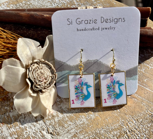 Reversible Peacock Drop Earrings