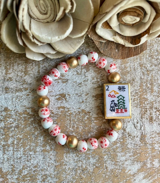 Mahjong Tile Inspired Reversible Beaded Bracelet – Pagoda/3 Dots