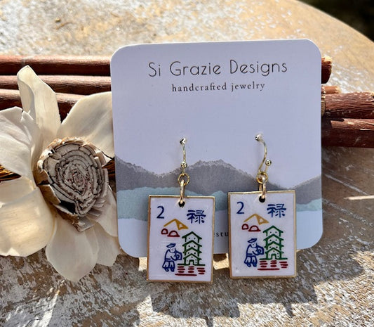 Traditional Flower/Three Dot Reversible Drop Earrings