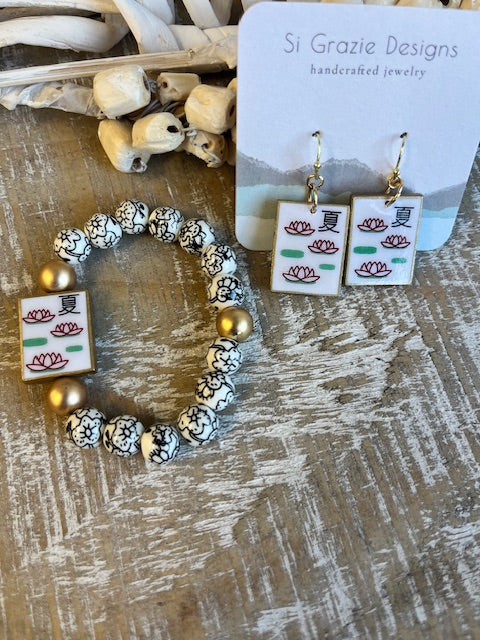 Reversible Mahjong-Inspired Season Earrings – Summer Earring/Bracelet Set