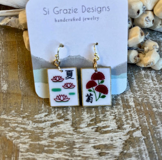 Reversible Mahjong-Inspired Season Earrings – Summer/Chrysanthemum