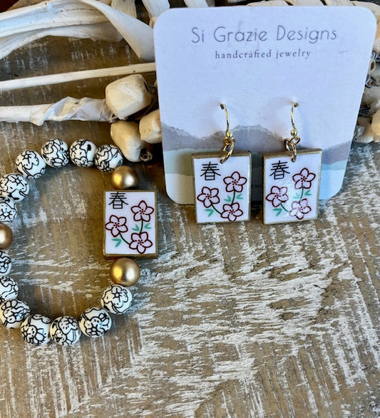 Reversible Mahjong-Inspired Season Earrings – Spring Earring/Bracelet Set