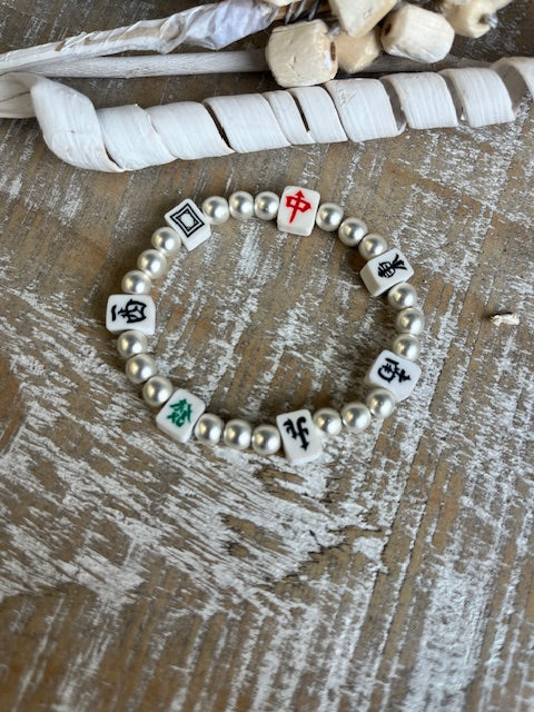 Mini-Mahjong Tile Gold or Silver Beaded Bracelet