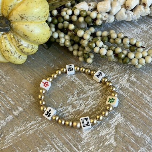 Mini-Mahjong Tile Gold Beaded Bracelet